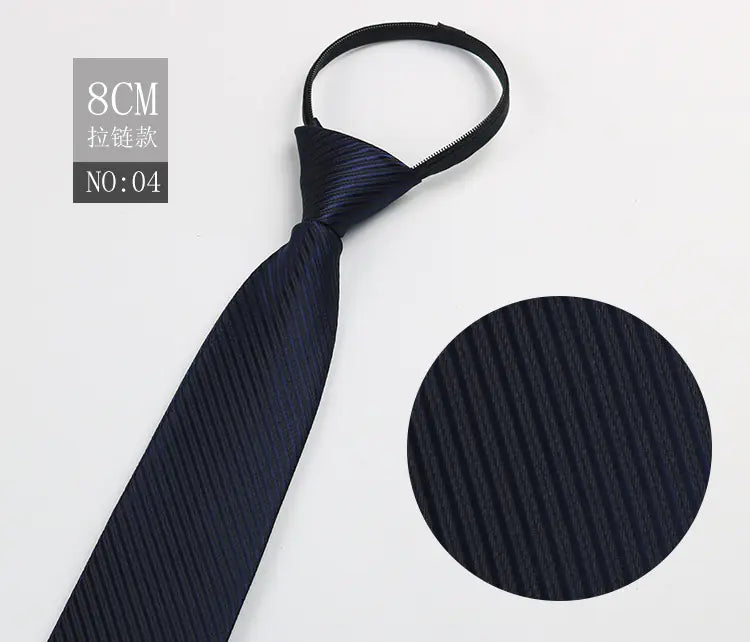 Black Men's Tie - Blue Striped Business Zipper Tie
