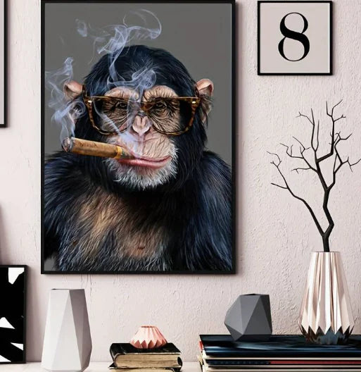 Monkey Smoking Cigar Canvas Art Print for Home Decor