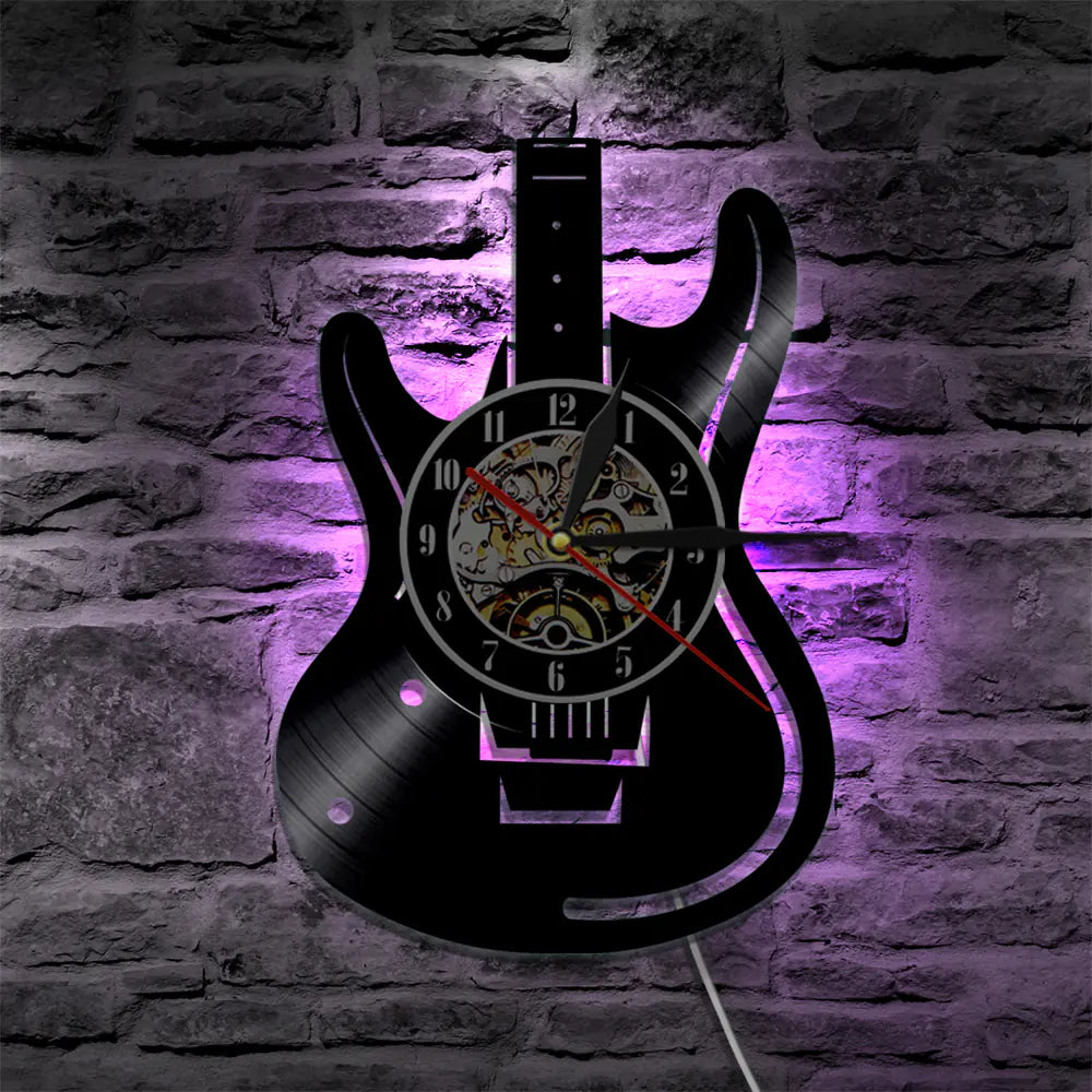 Vinyl Record Guitar Clock - Retro Home Office Decor