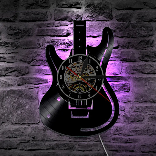 Vinyl Record Guitar Clock - Retro Home Office Decor