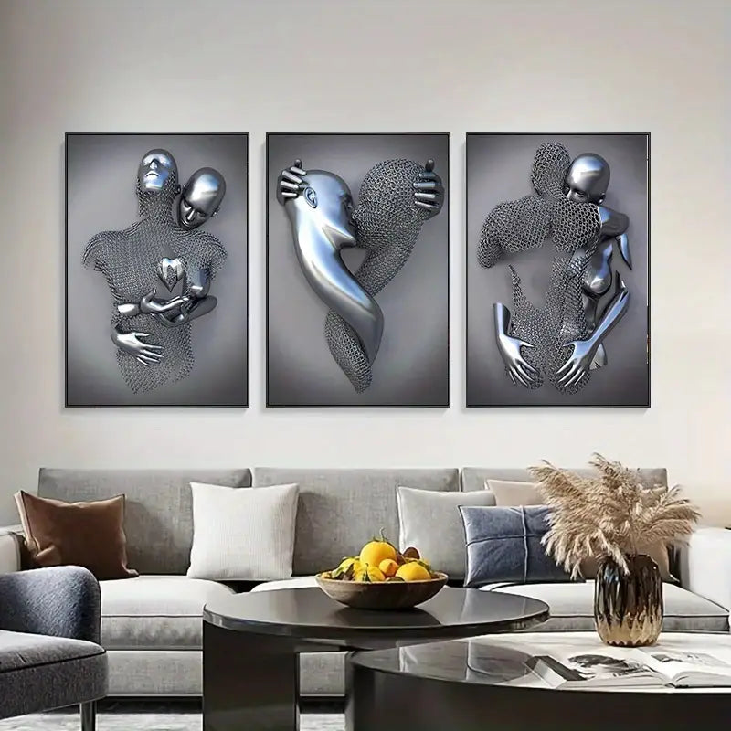 3pcs Metal Figures Sculptures & Abstract Canvas Art