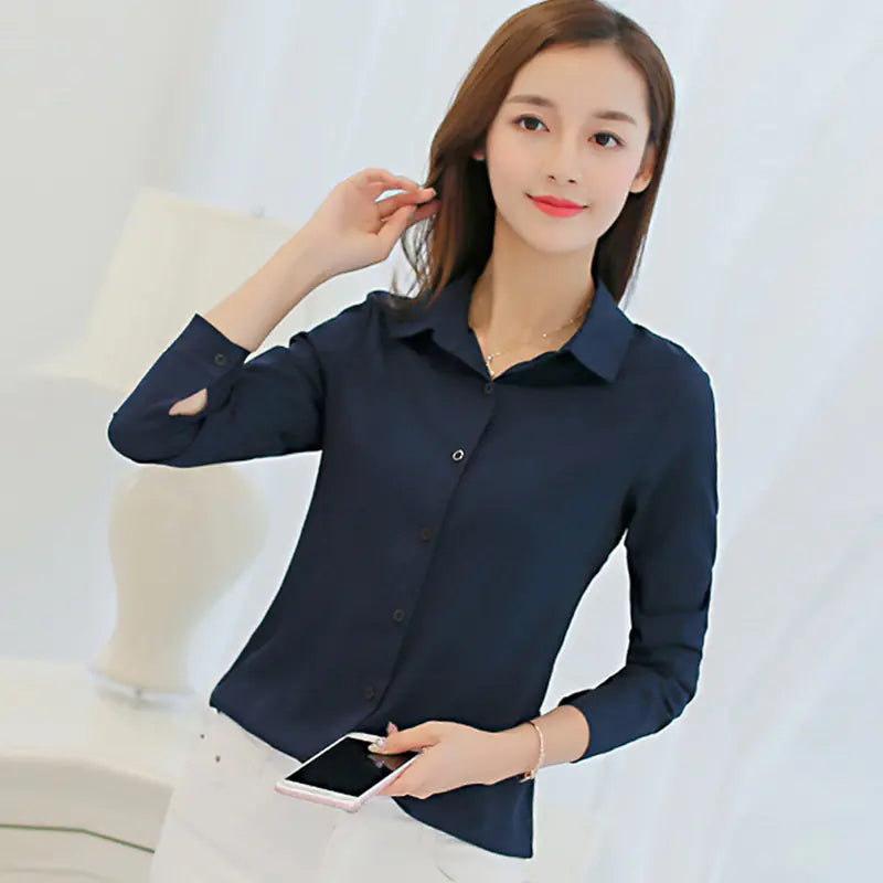 Korean Slim Fit Long Sleeve Women's Office Shirt