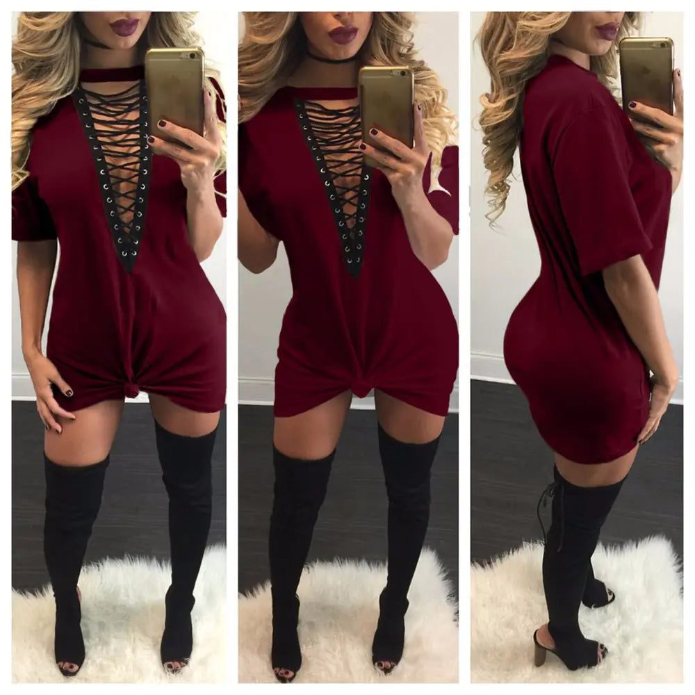Women's Deep V-Neck Short Sleeve Dress