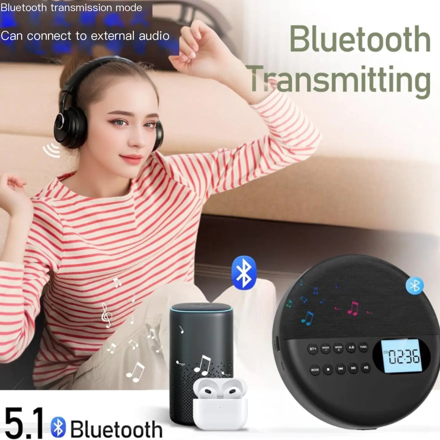 Multifunction Bluetooth CD Player with Stereo Speakers