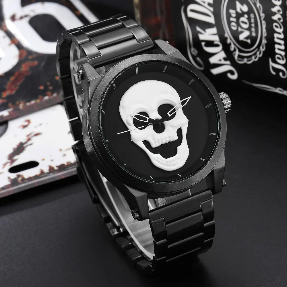 Men's Quartz Skeleton Watch with Steel Band