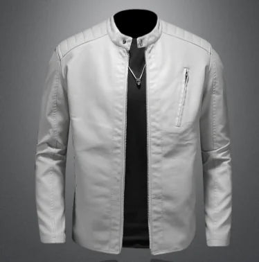 Men's Slim Fit Stand-Up Collar Leather Motorcycle Jacket