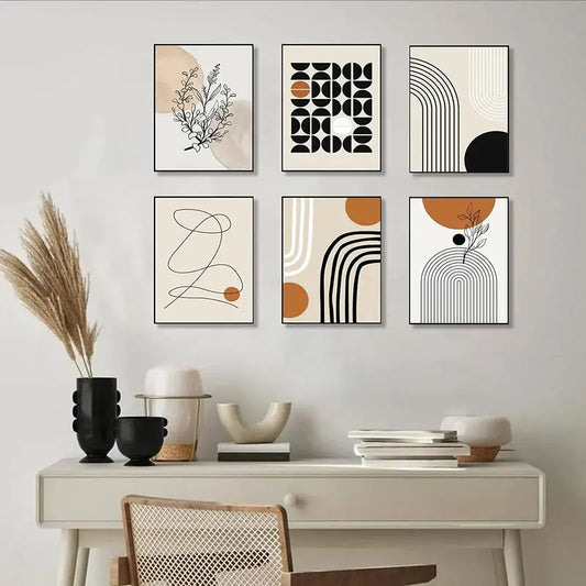 6pcs Boho Abstract Canvas Wall Art for Living Room