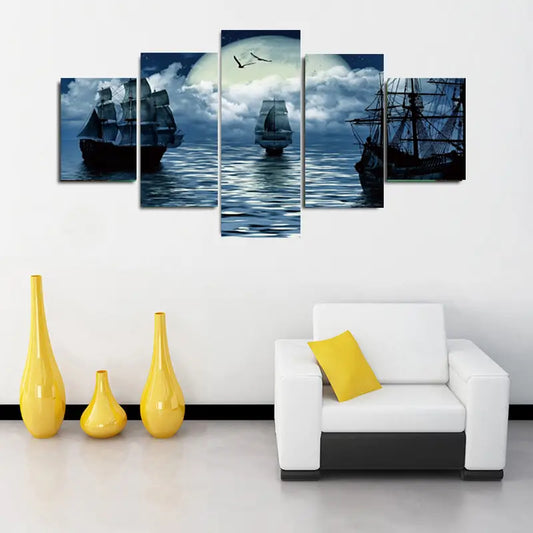 5pcs Sea Sailboat Canvas Art Set for Home Decor